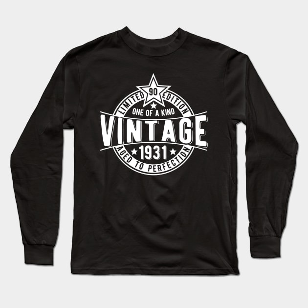 90th birthday vintage badge Long Sleeve T-Shirt by The Arty Apples